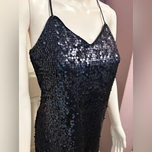 Express Sz Xs Gunmetal Navy Blue Sequin Racerback Cocktail Mini Dress Party Glam